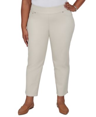 Plus Size Pull-On Cotton-Blend Cropped-Ankle Pants