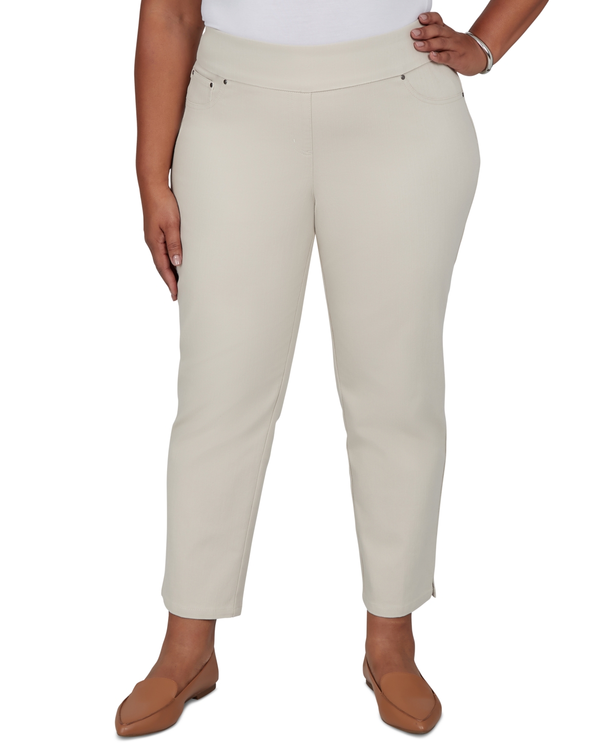 Ruby Rd. Plus Size Pull-on Cotton-blend Cropped-ankle Pants In Oat