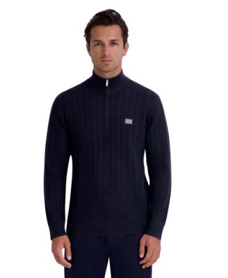 Men's Textured Quarter Zip Mock Neck Sweater
