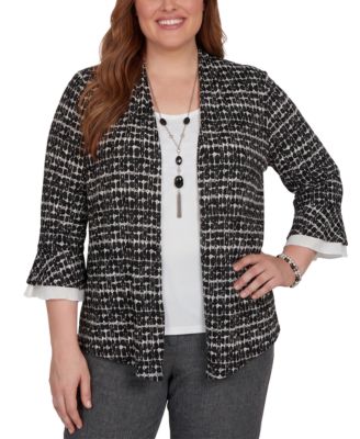 Plus Size 3/4-Sleeve Bell-Sleeve Turtleneck Cardigan Sweater