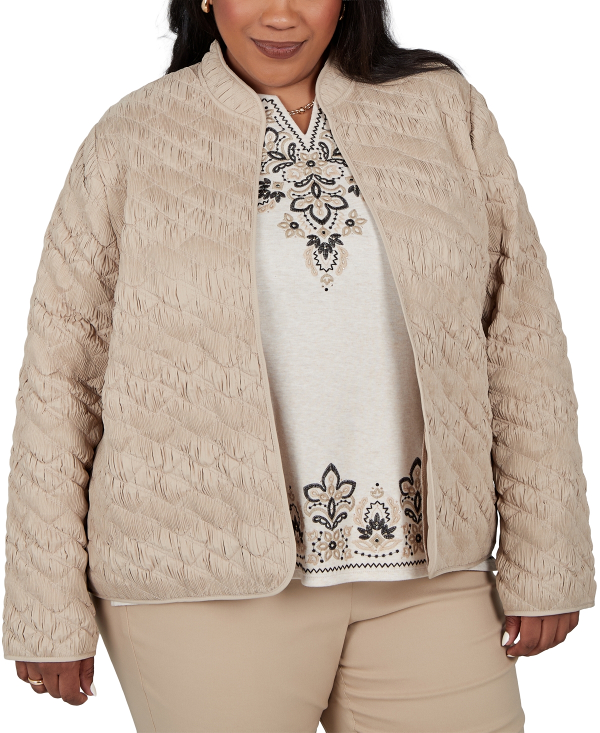 Plus Size Alfred Dunner Cityscape Textured Open Front Blaze