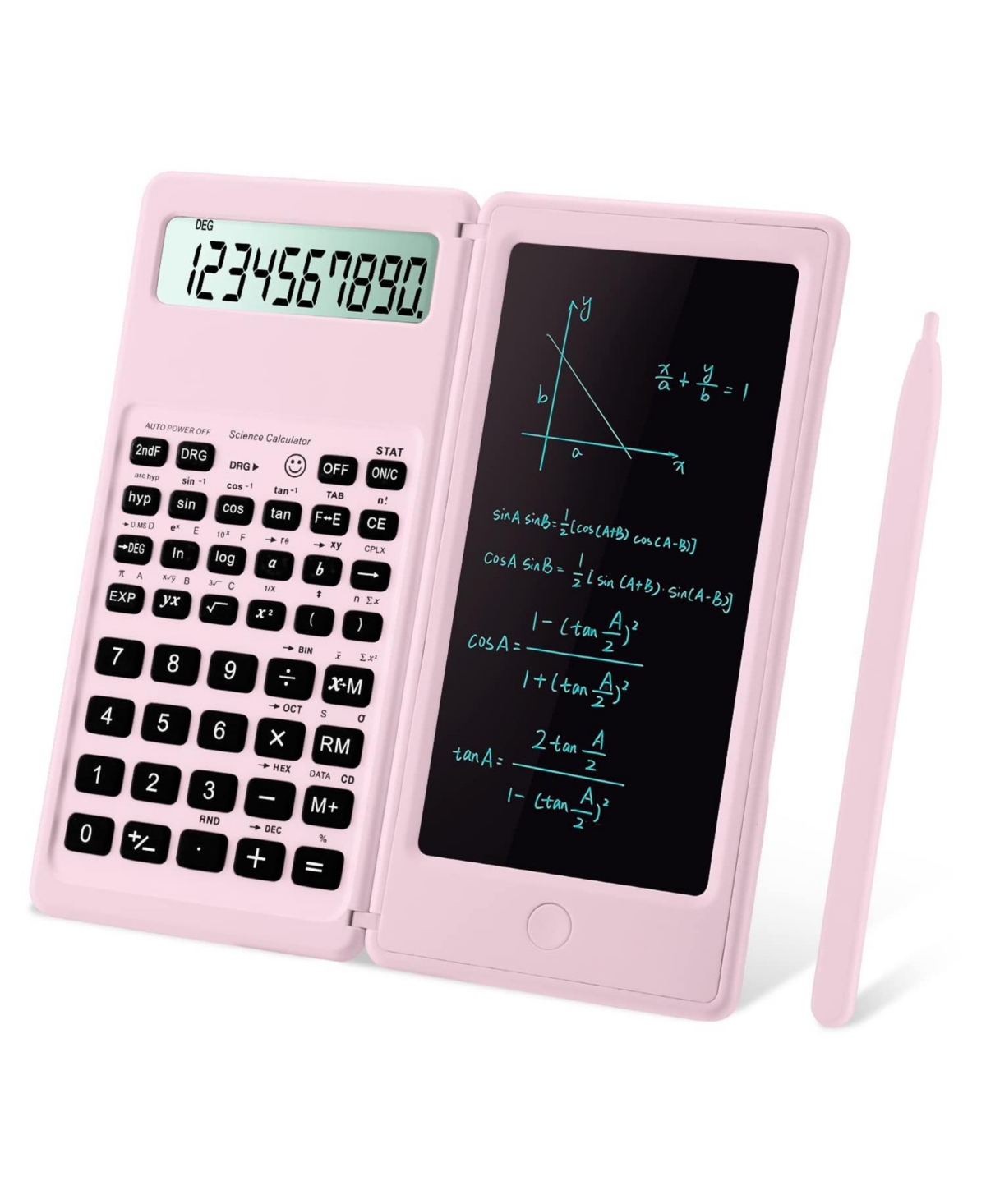 Four Candies 10 Digit Large Screen Scientific Calculator with Notepad for Students Office School - Pink