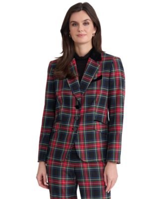 Women's Plaid Velvet Three-Button Blazer