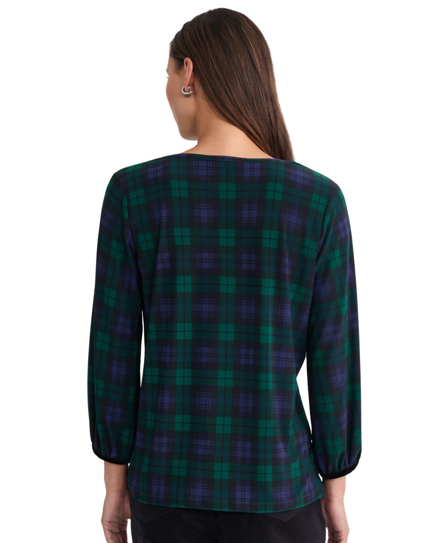 Женская блузка Jones New York Plaid 3/4-Sleeve Velvet, цвет: Тёмно-зелёный разноцветный — фото 4