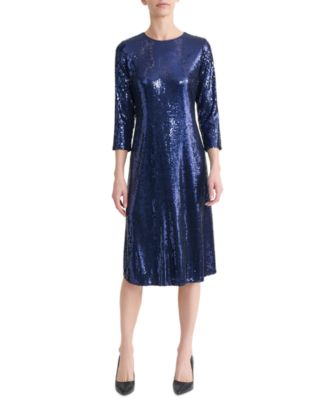 Women's 3/4-Sleeve Sequin A-Line Midi Dress