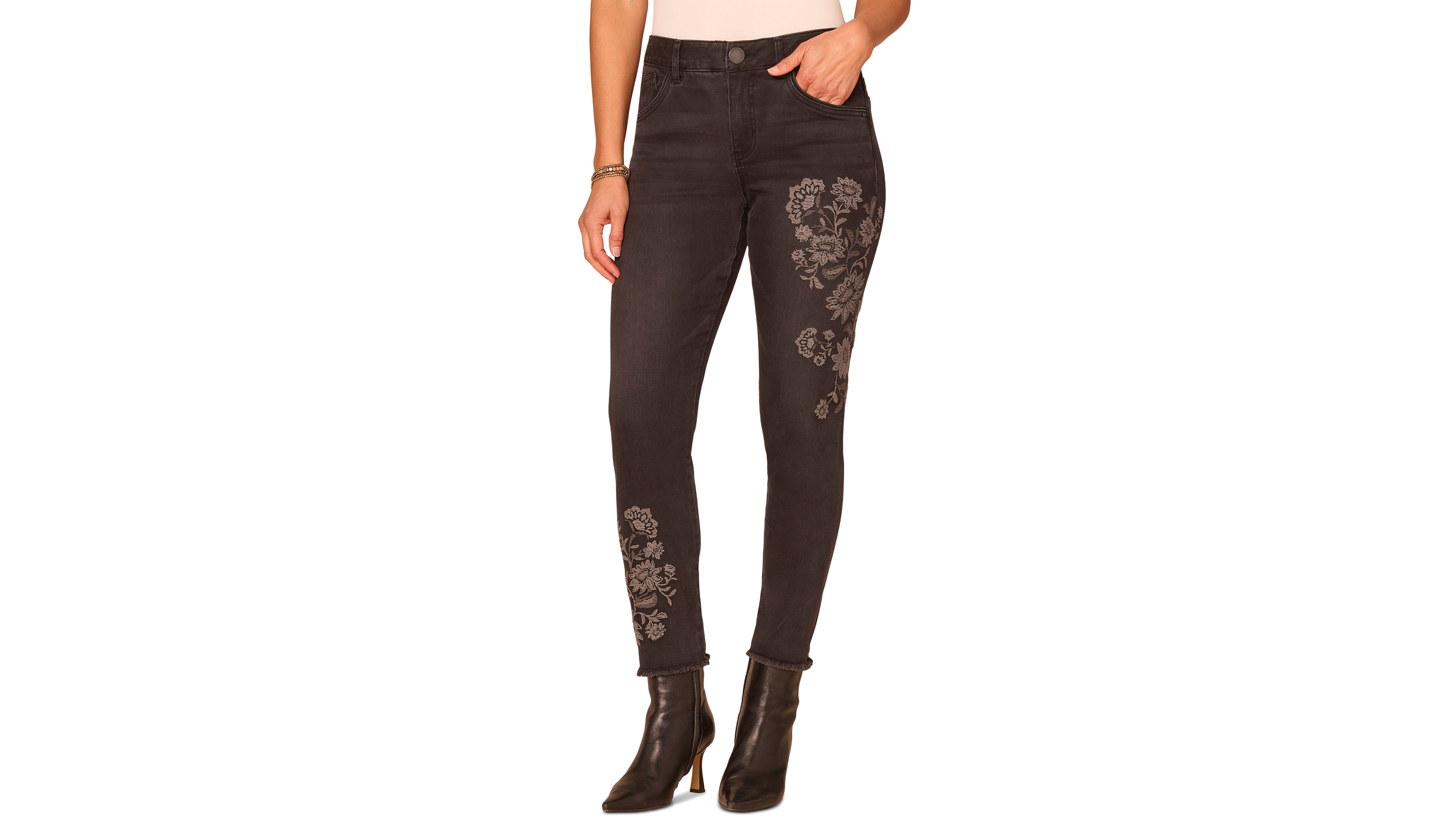 Democracy Petite "Ab"solution Floral High-Rise Skinny Denim Jeans