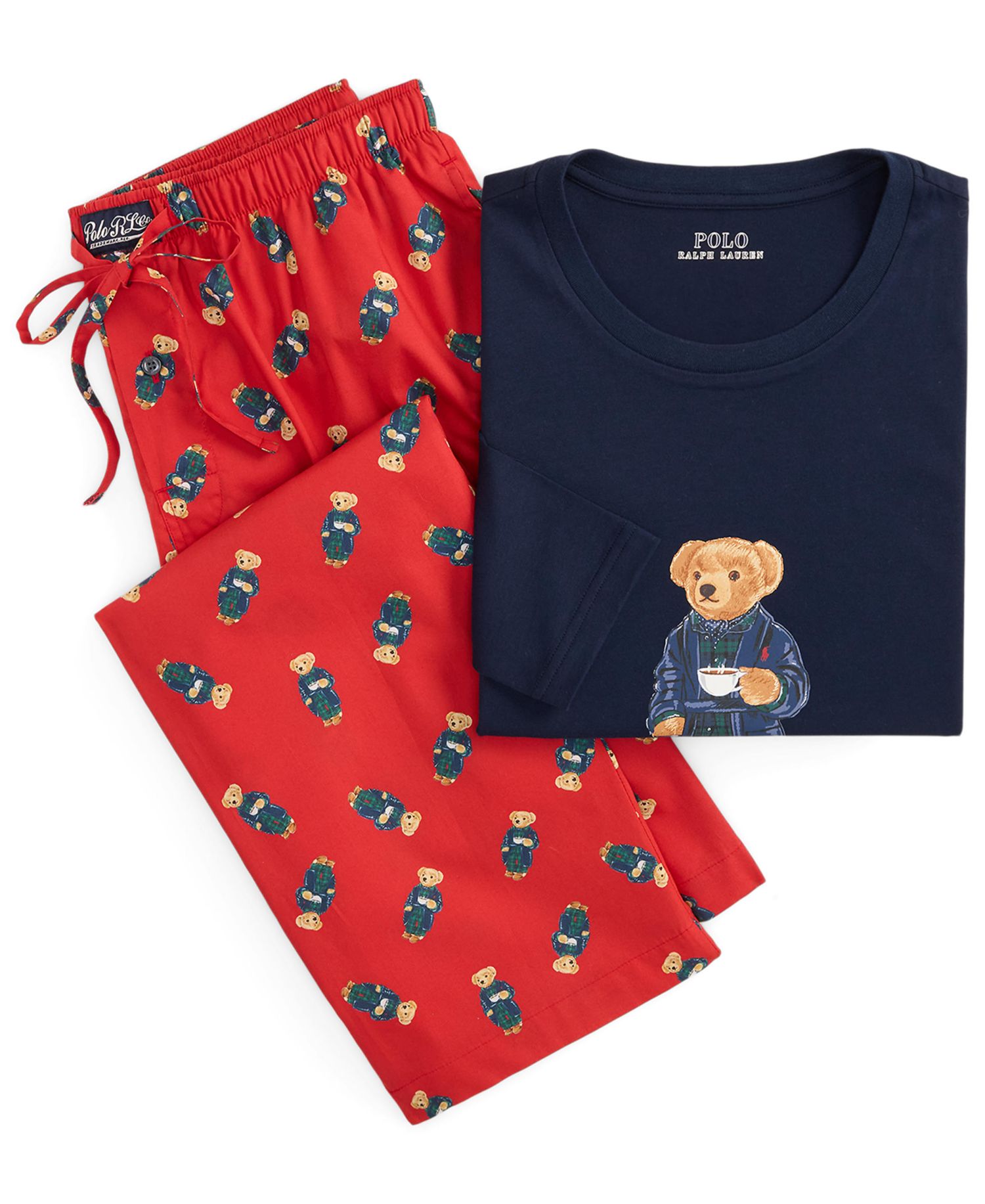 Men's Polo Bear Long-Sleeve Crewneck Cotton Top and Pants, 2-Piece Set