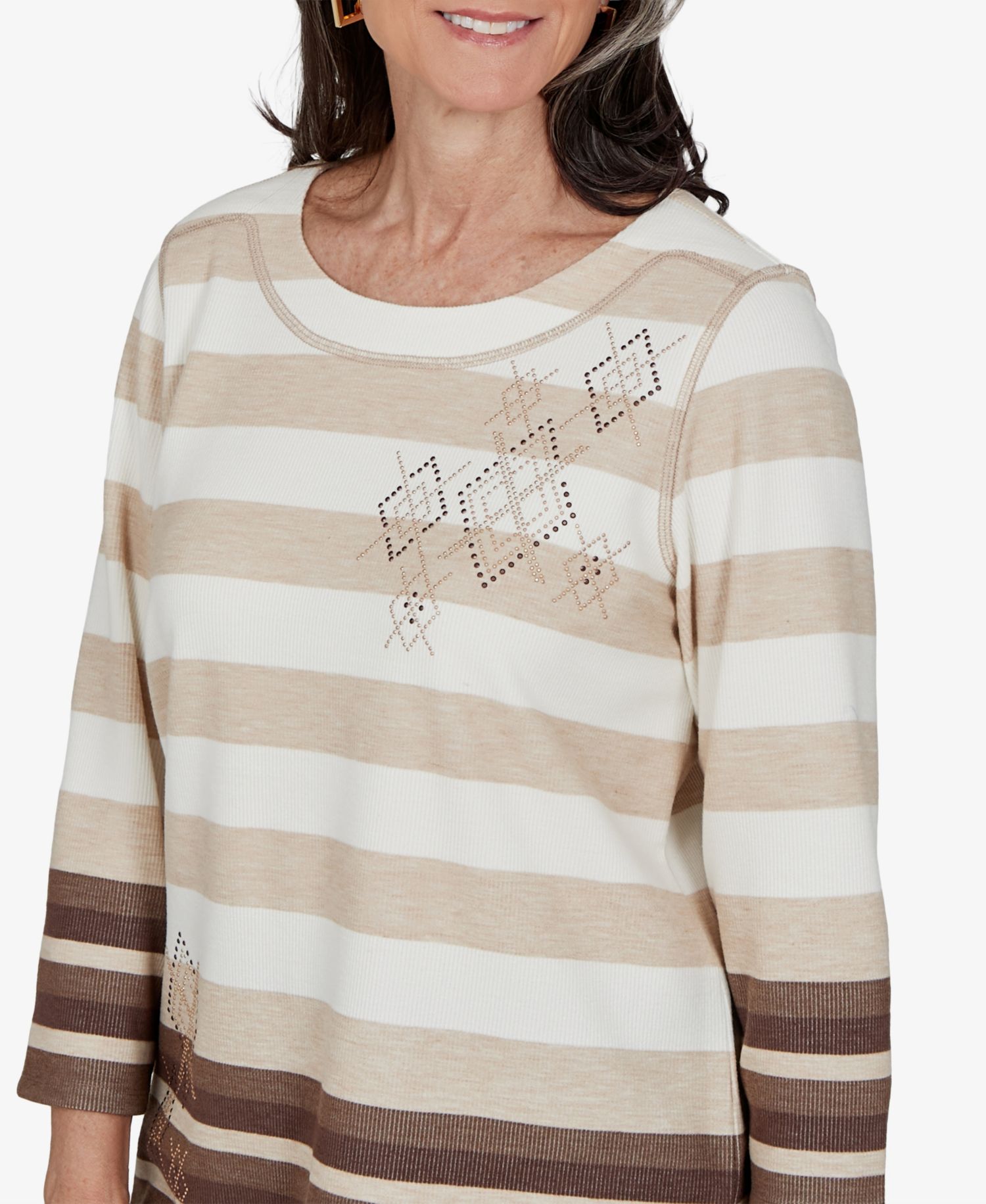 Petite Striped 3/4-Sleeve Top