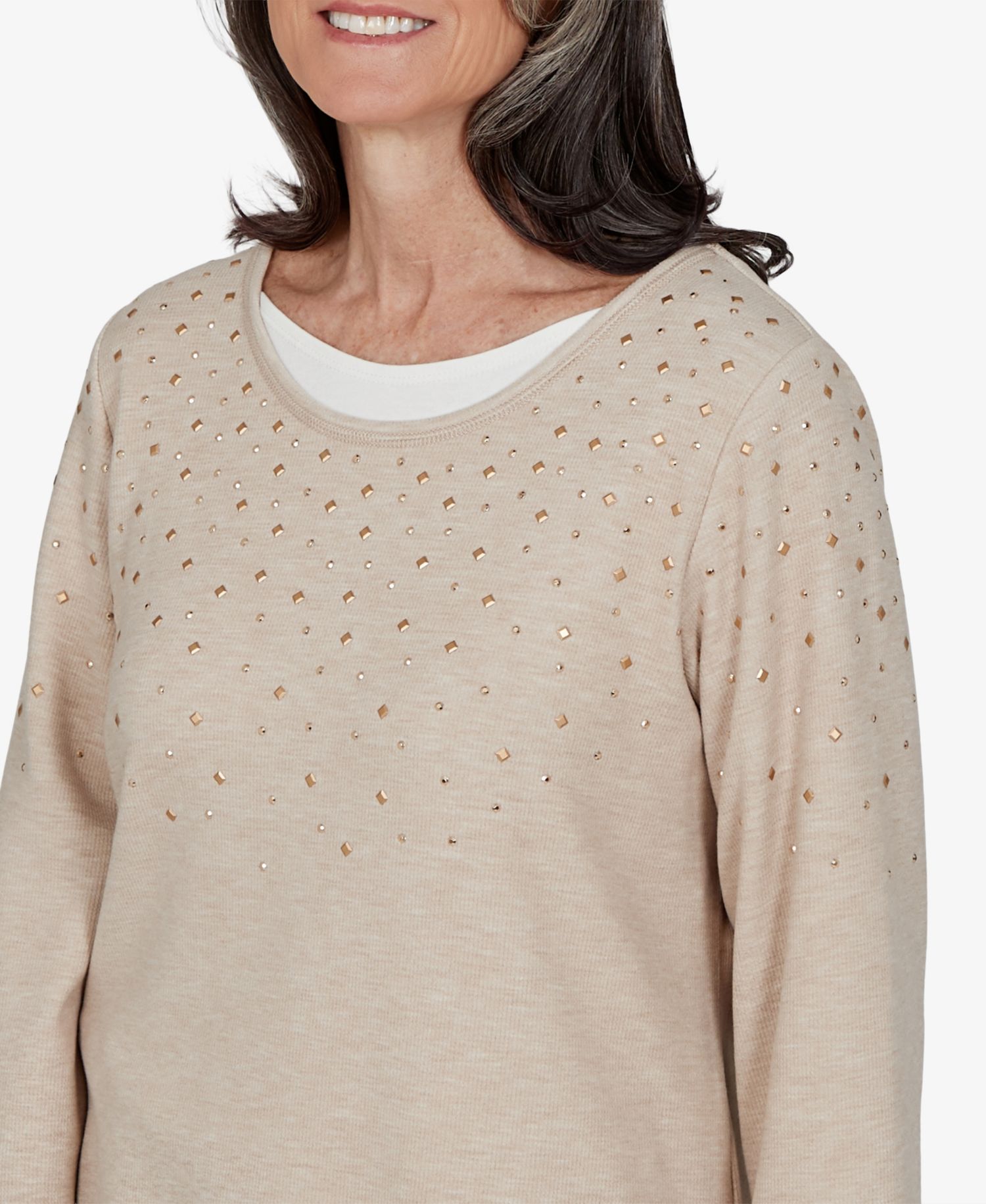 Petite Embellished 3/4-Sleeve Knit Top