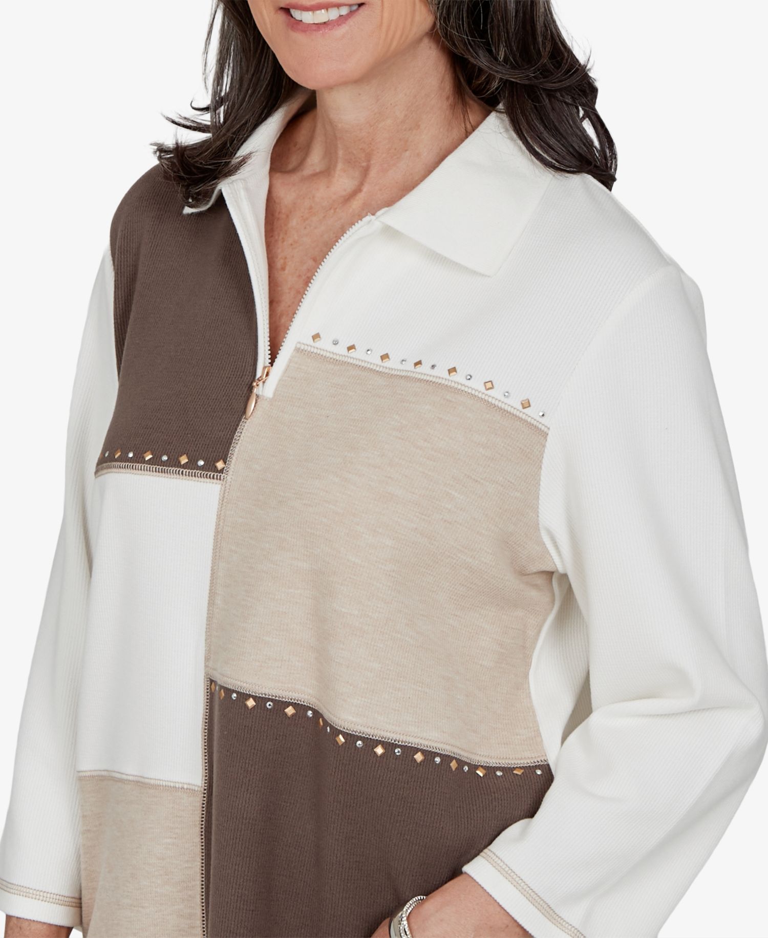 Petite Half-Zip 3/4-Sleeve Colorblock Pullover Sweater