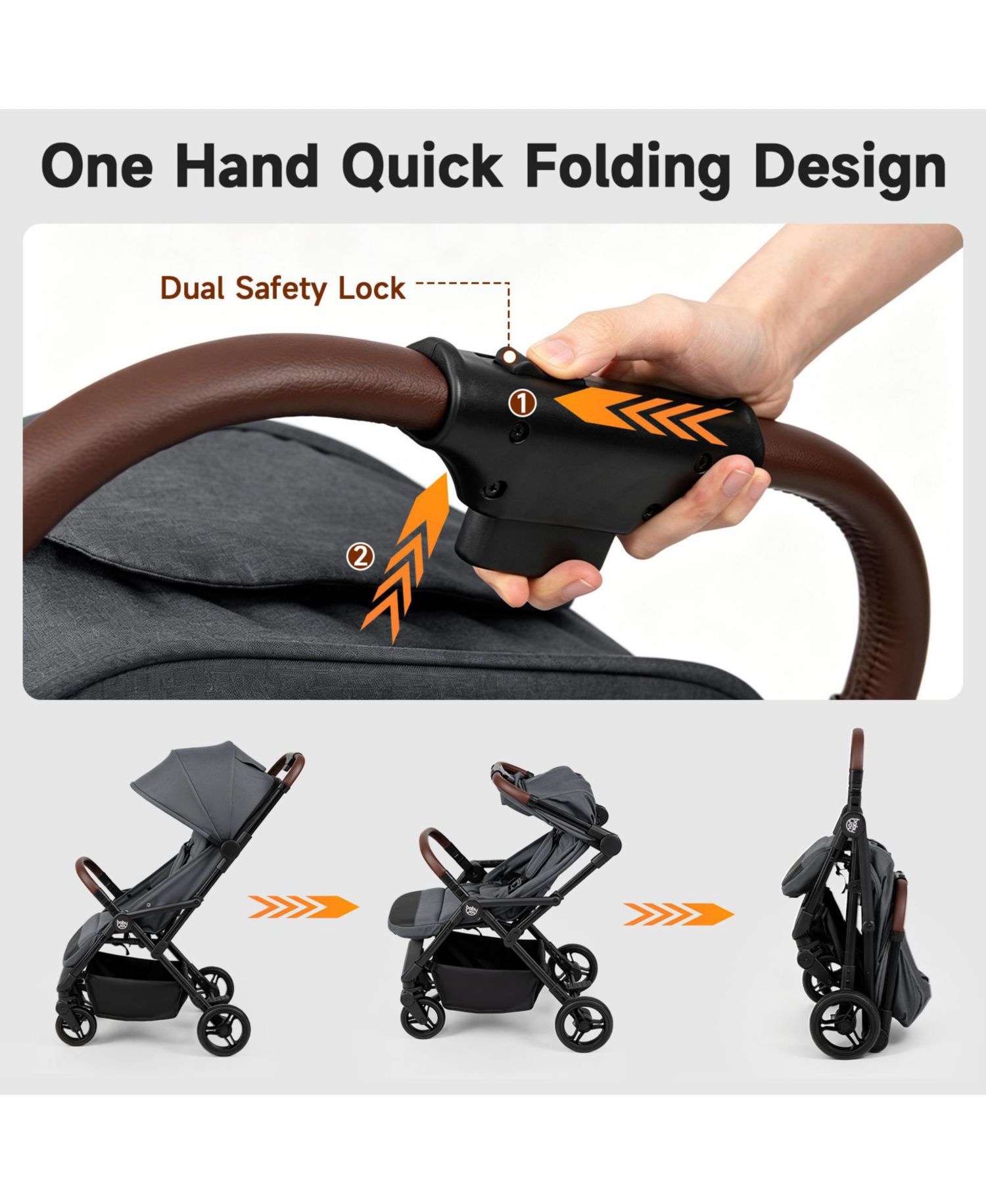 Lightweight Baby Stroller w/One-Hand Folding Adjustable Canopy Backrest Footrest