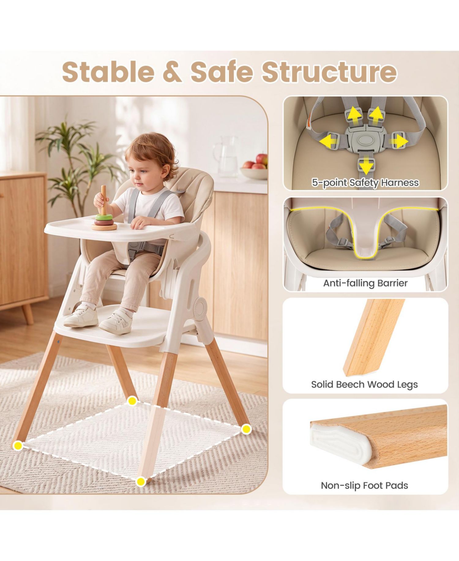 7-in-1 Convertible Adjustable Tray and Adjustable Heights High Chair