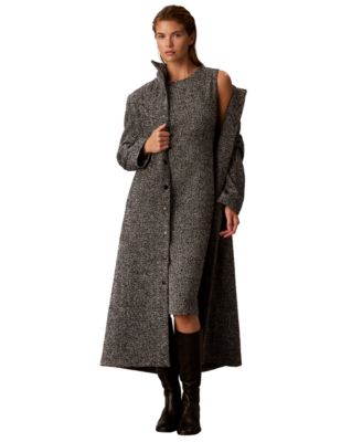 Women's Funnel Neck Herringbone Long Coat