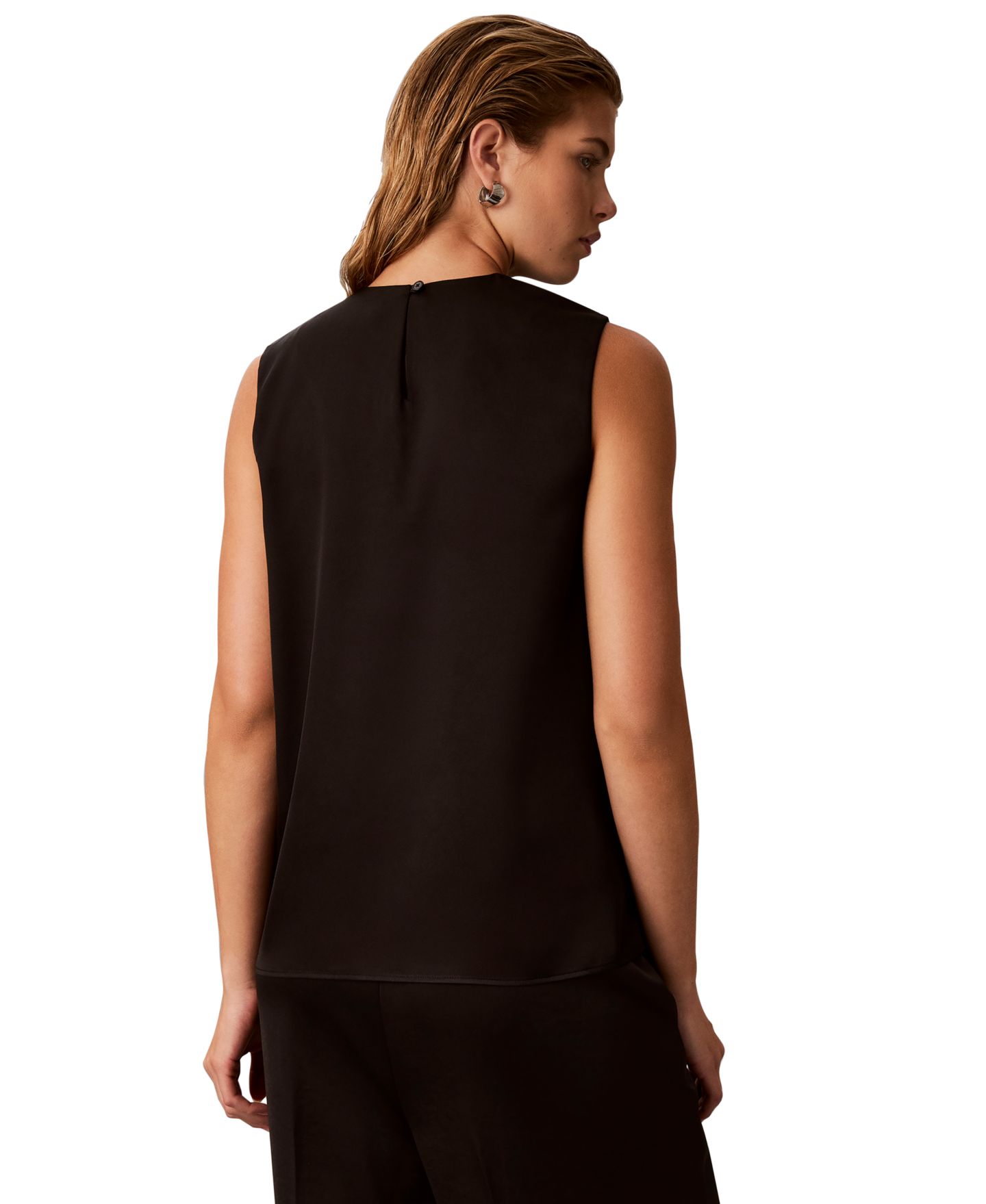 Женский топ Calvin Klein Sleeveless Satin Pleated-Crewneck, цвет: Чёрный — фото 5