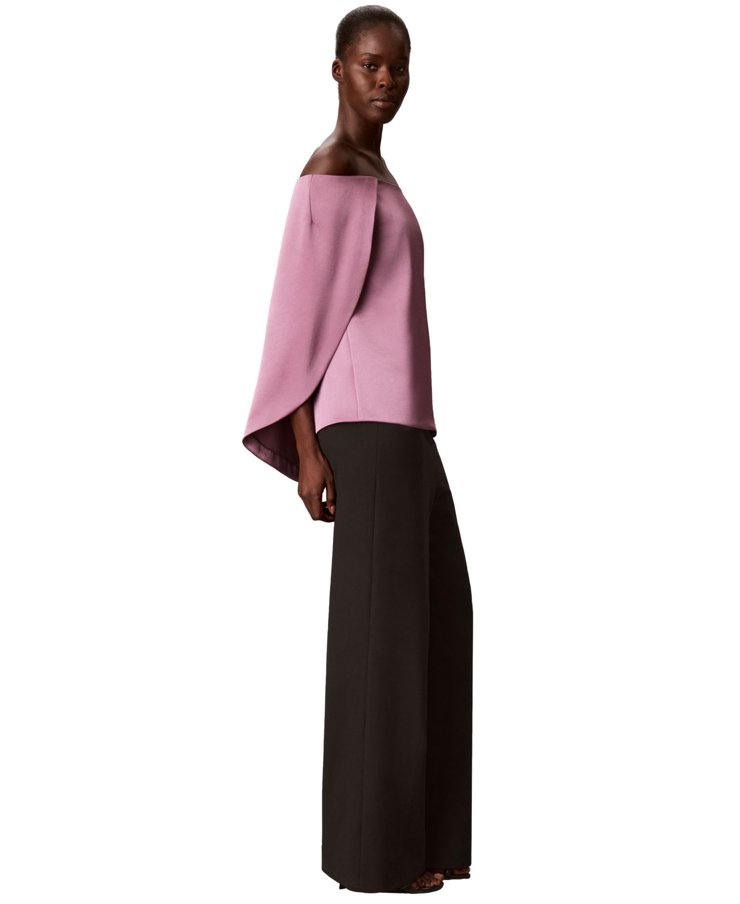 Женская блузка Calvin Klein Off-Shoulder Draped Back Satin Sleeveless, цвет: Розовато-лиловый туманный — фото 3
