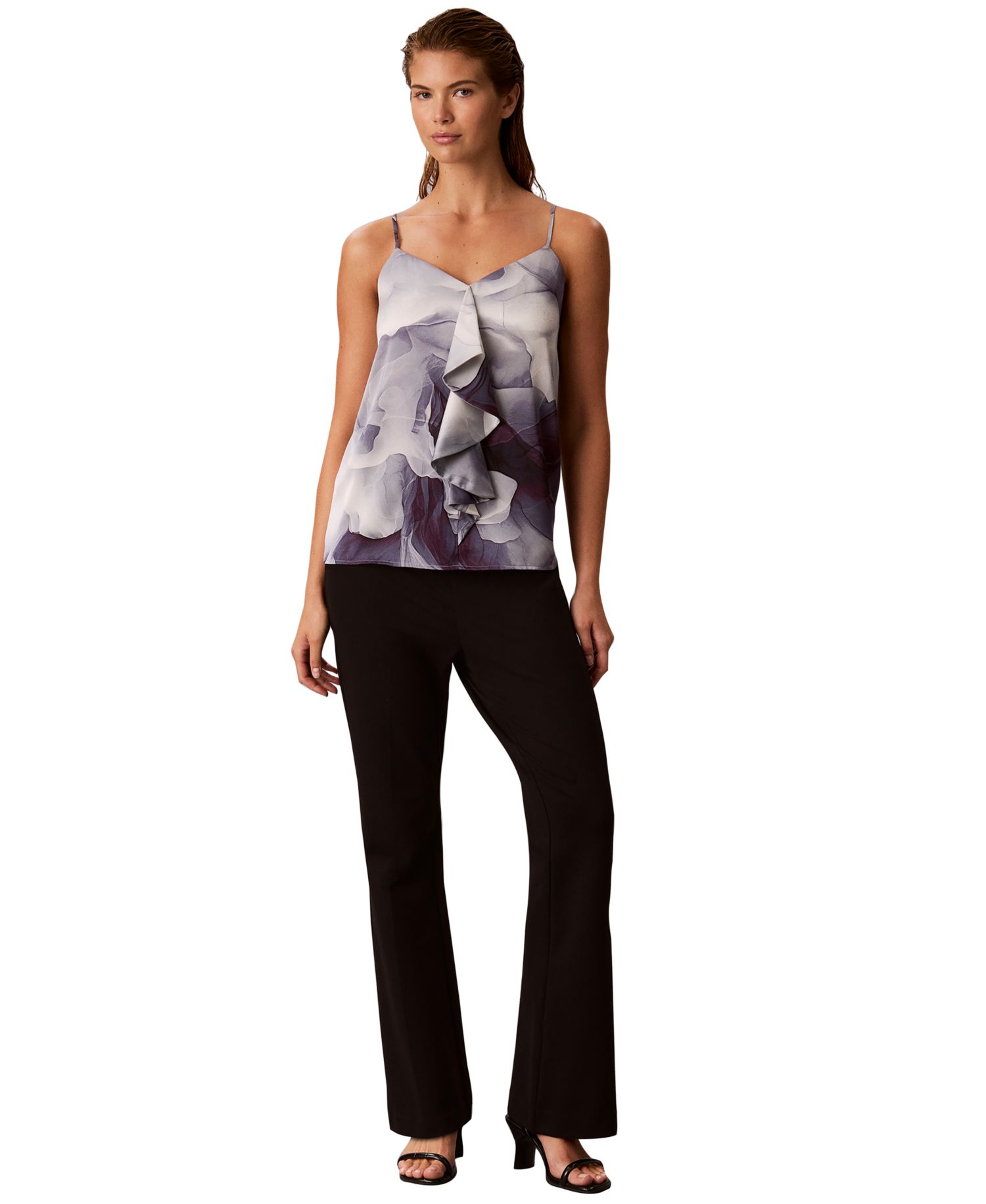 Women's V-Neck Ruffle-Front Satin Camisole