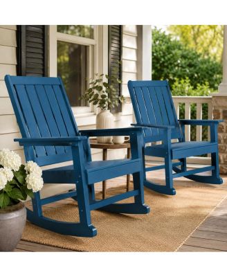 HDPE Outdoor Rocking Chair for Adults, Weatherproof Patio Rocker with Vertical Slat Back, All-Weather Porch Chair, Single Or 2-Pack, 3 Colors