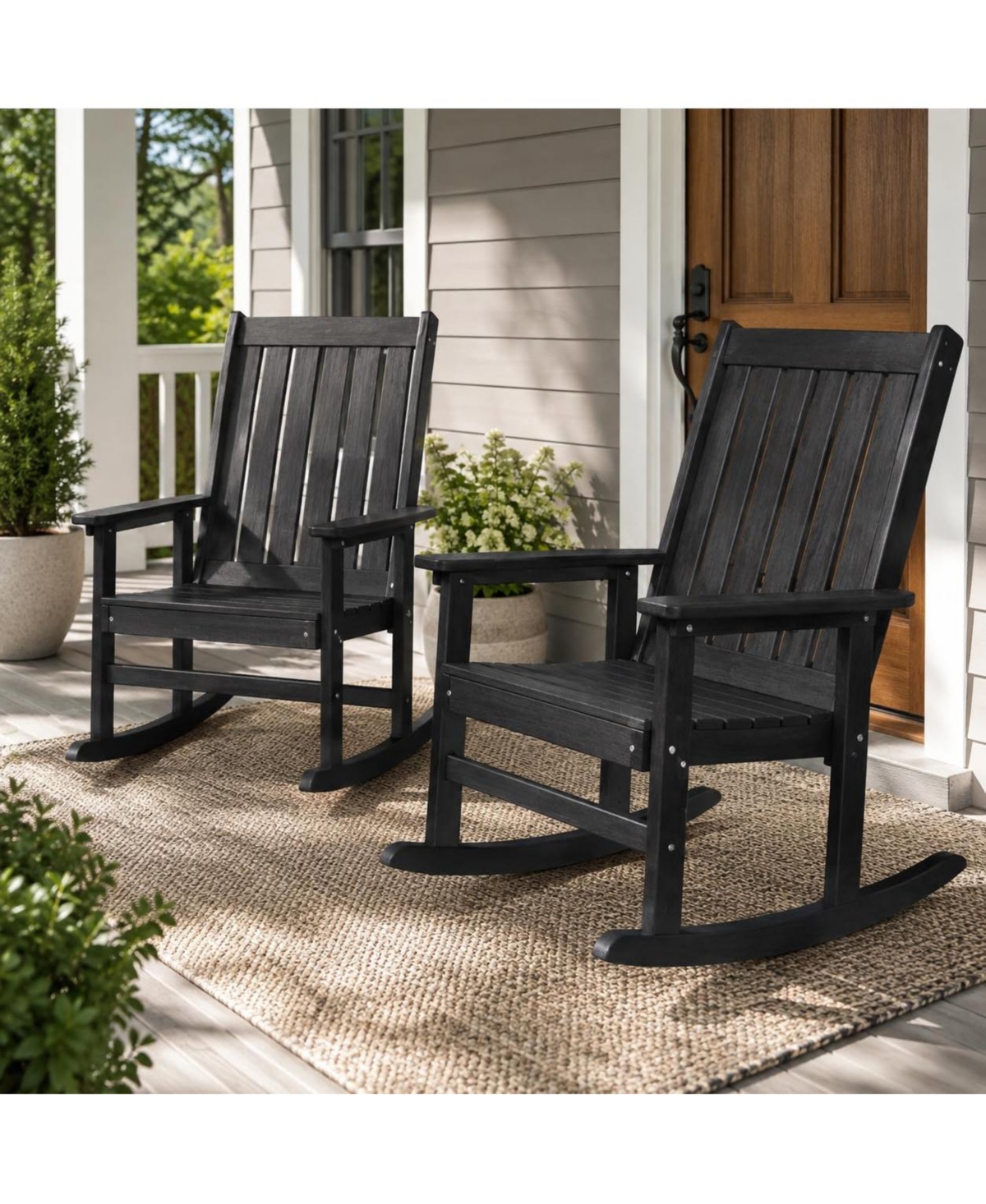 gaomon Hdpe Outdoor Rocking Chair for Adults, Weatherproof Patio Rocker with Vertical Slat Back, All-Weather Porch Chair, Single Or 2-Pack, 3 Colors