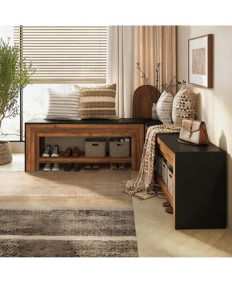 55" L-Shaped Entryway Bench with Storage Shelf