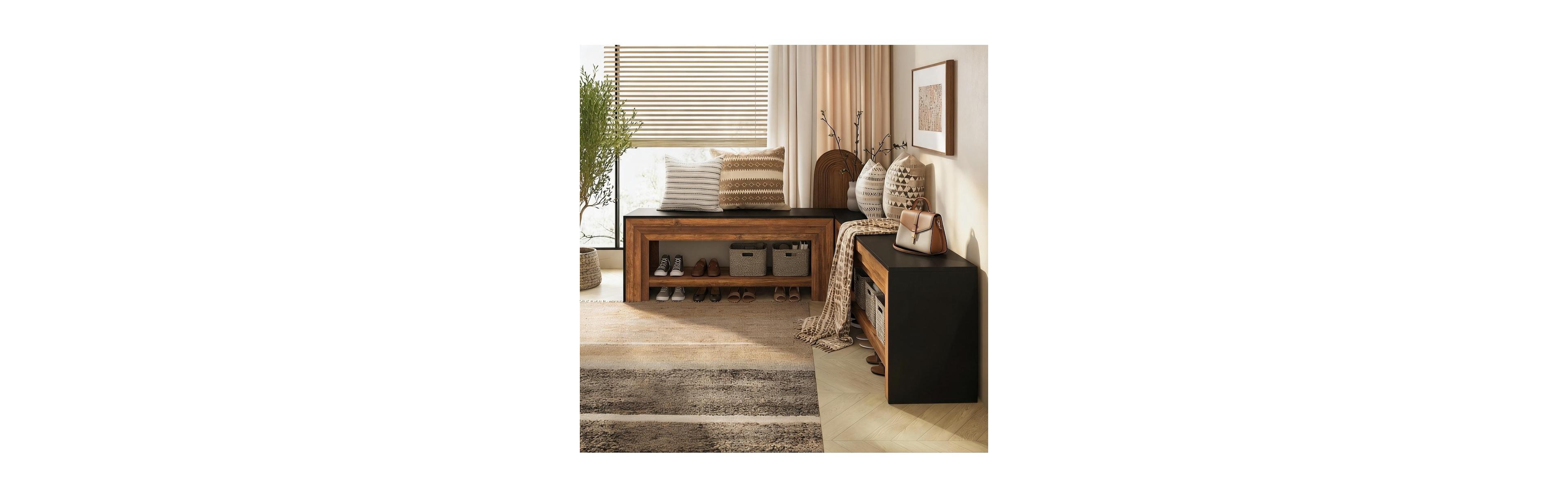 Tribesigns 55" L-Shaped Entryway Bench with Storage Shelf