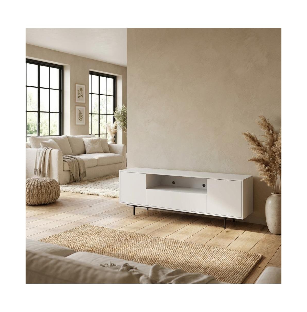 FurniFact Laminate Tv Console with 3 Doors in Modern Industrial Style