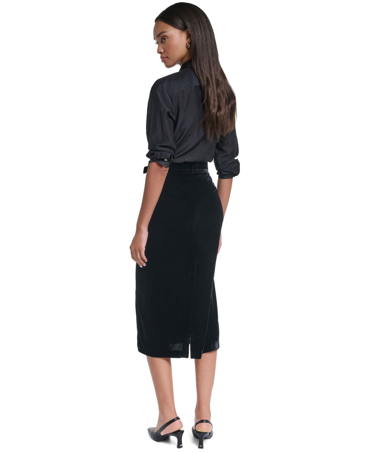 Women's High-Waisted Pencil Velvet Midi Skirt