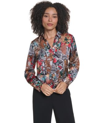 Women's Long-Sleeve Floral-Print Surplice Blouse