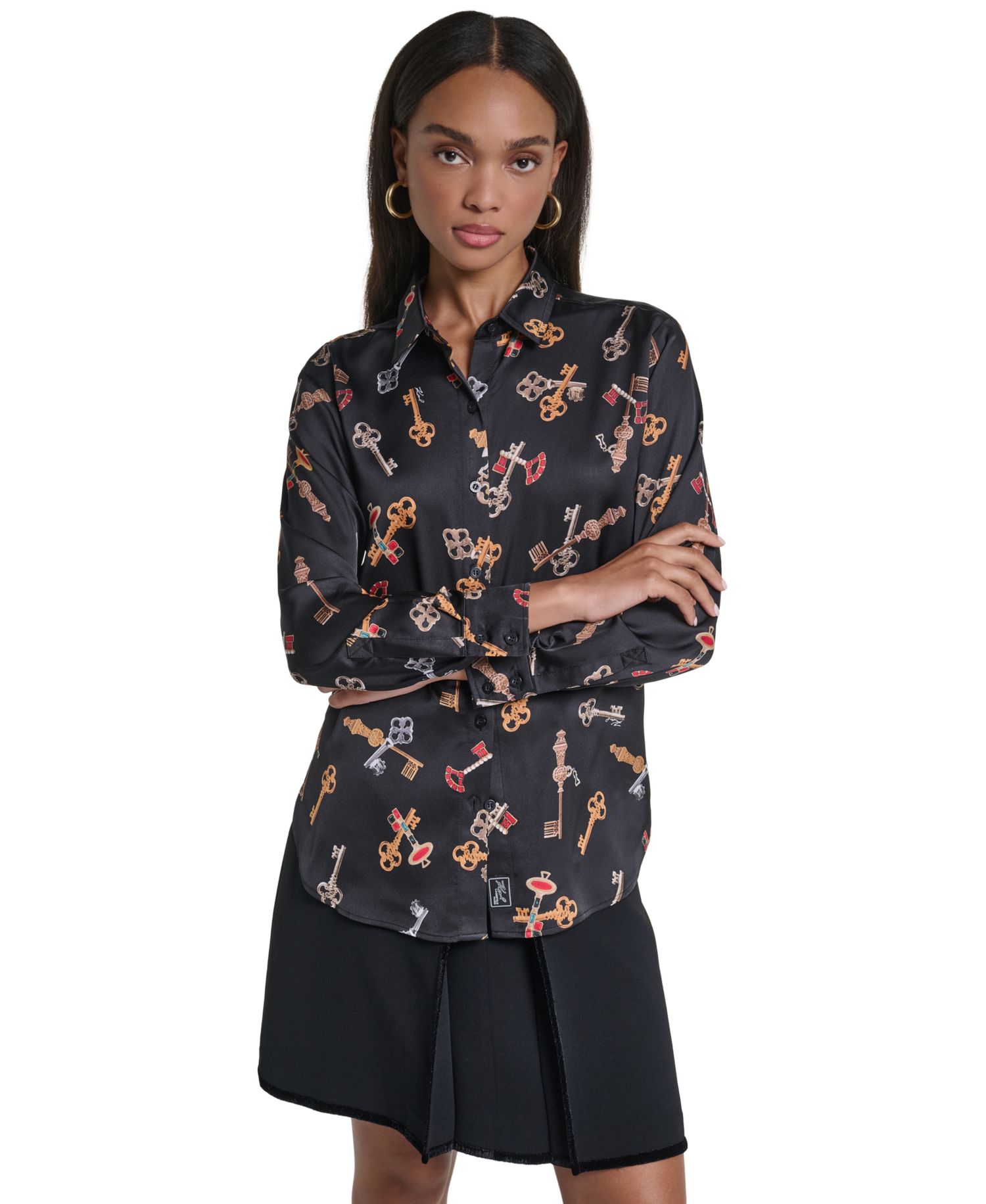 Women's Button Front Long Sleeve Satin Blouse