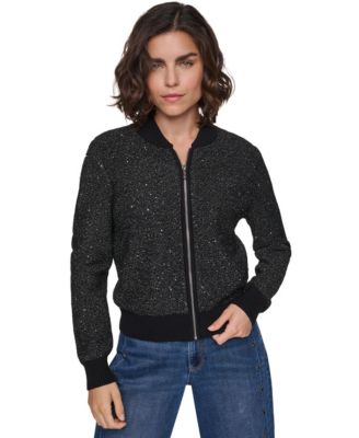 Women's Full-Zip Embellished Loose-Fit Cardigan Sweater