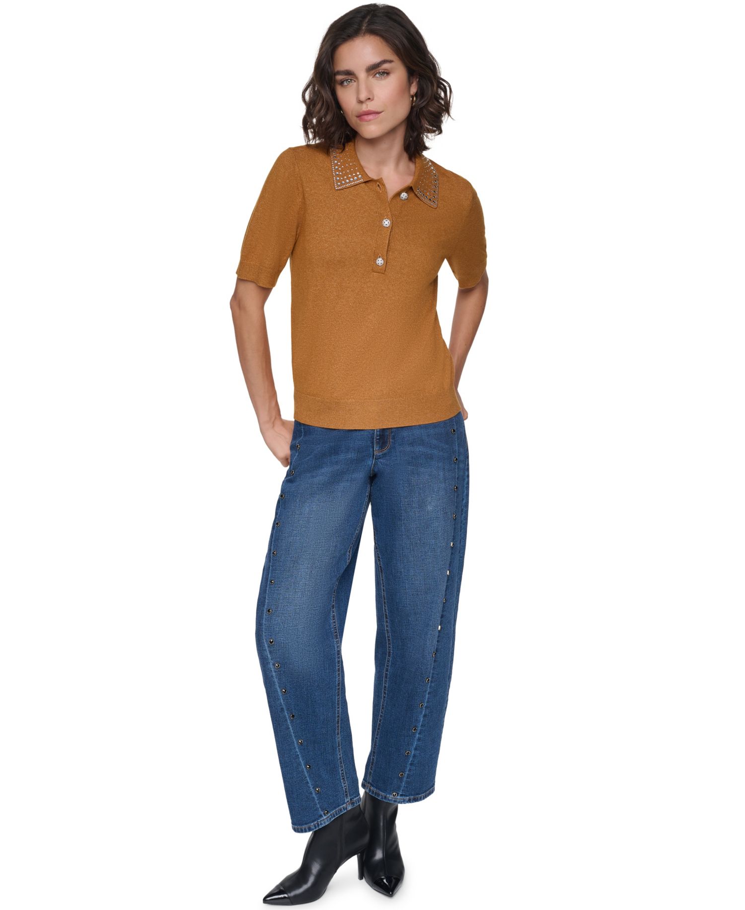Women's Embellished Short-Sleeve Polo Shirt