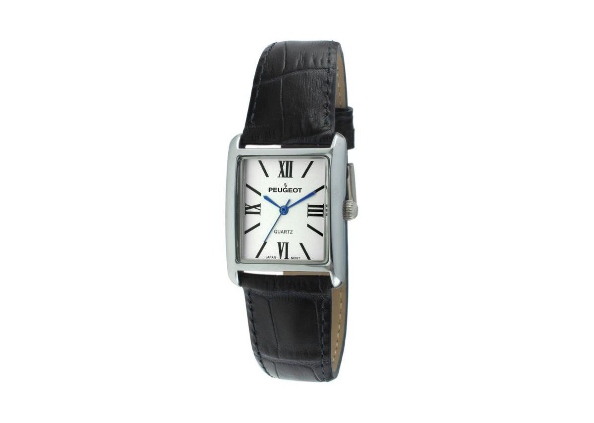 Peugeot Women's Tank Watch Roman Dial Case Leather Strap