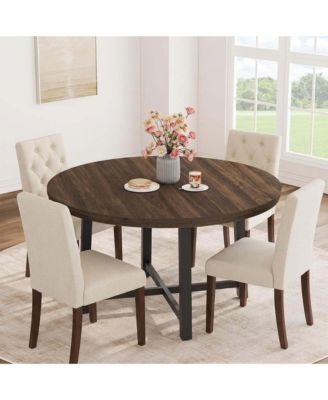 Farmhouse 5-Piece 47-Inches Round Dining Set with Padded Seats Dining Table Set