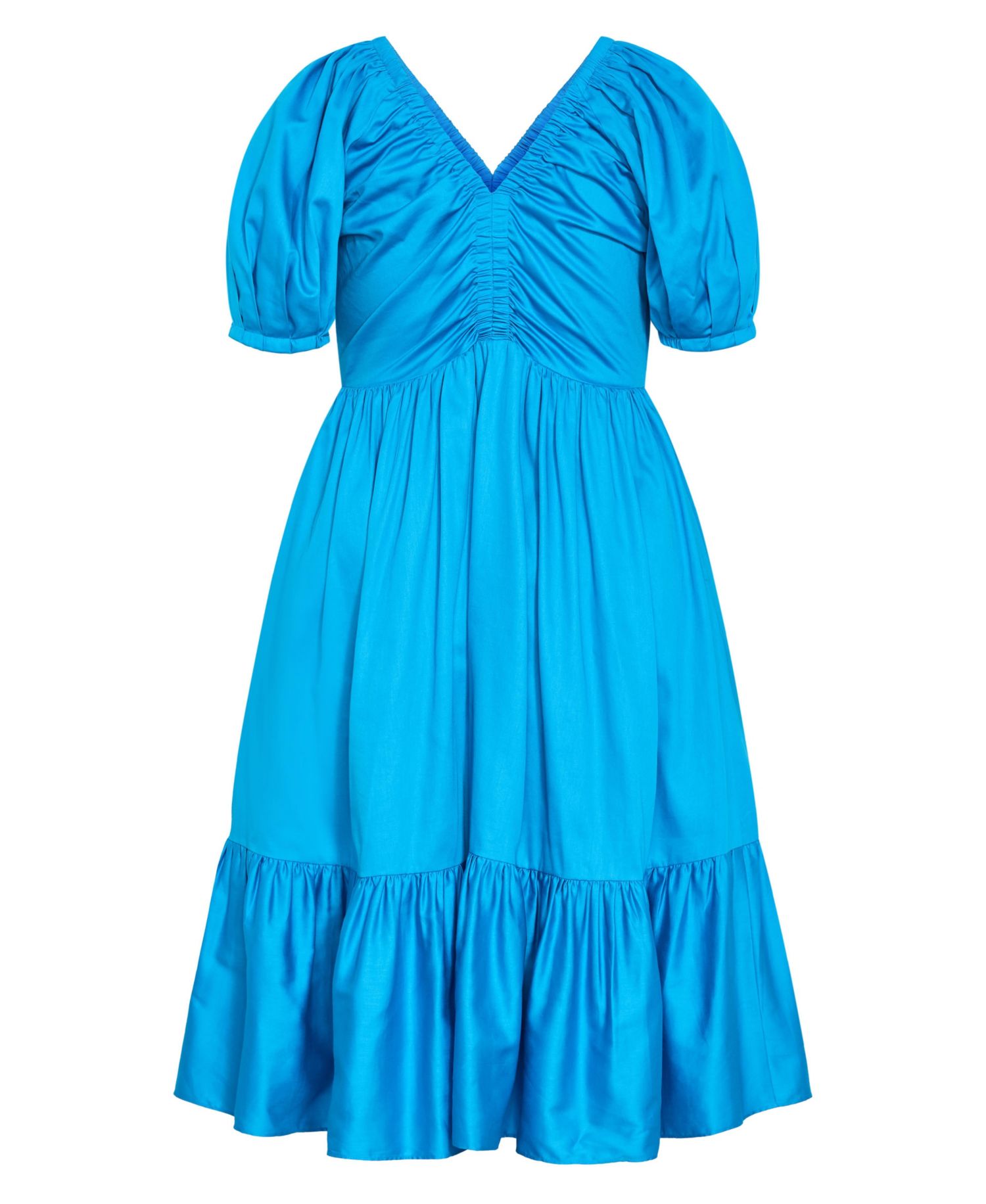 Plus Size Gracie V-Neck Puff Sleeve Cotton Dress