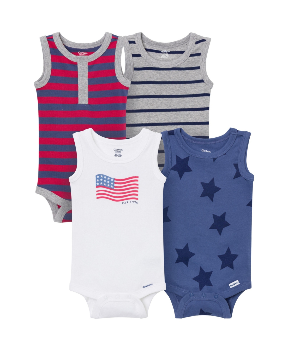 Gerber Baby Boy's 4-Pack Sleeveless Bodysuits, Stars and Stripes - Stars  stripes