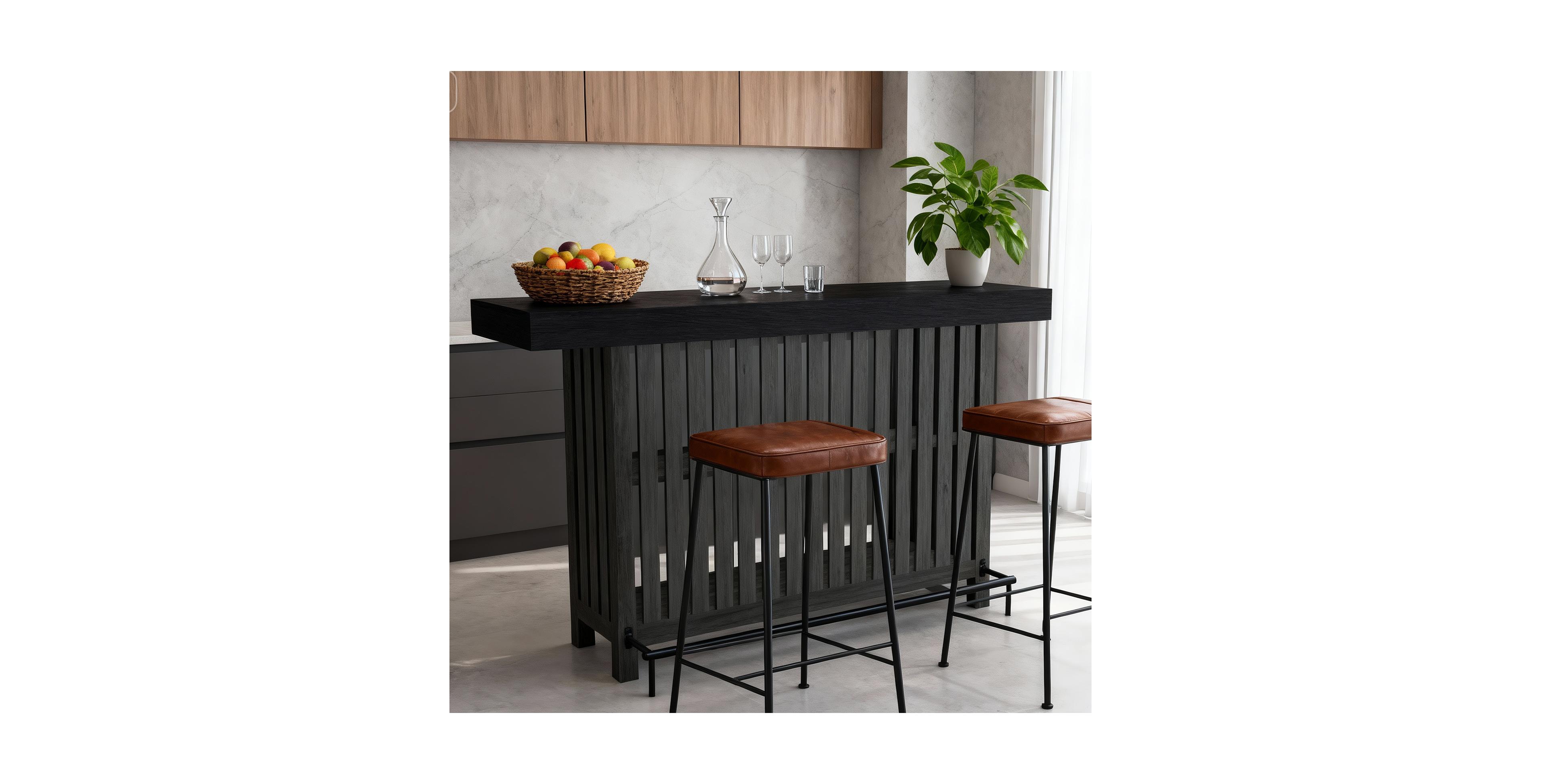 homfan 63" Bar Table, Wood Home Unit with Footrest, Large Modern Counter Height Pub Table 2-Tier Storage Shelves for Kitchen