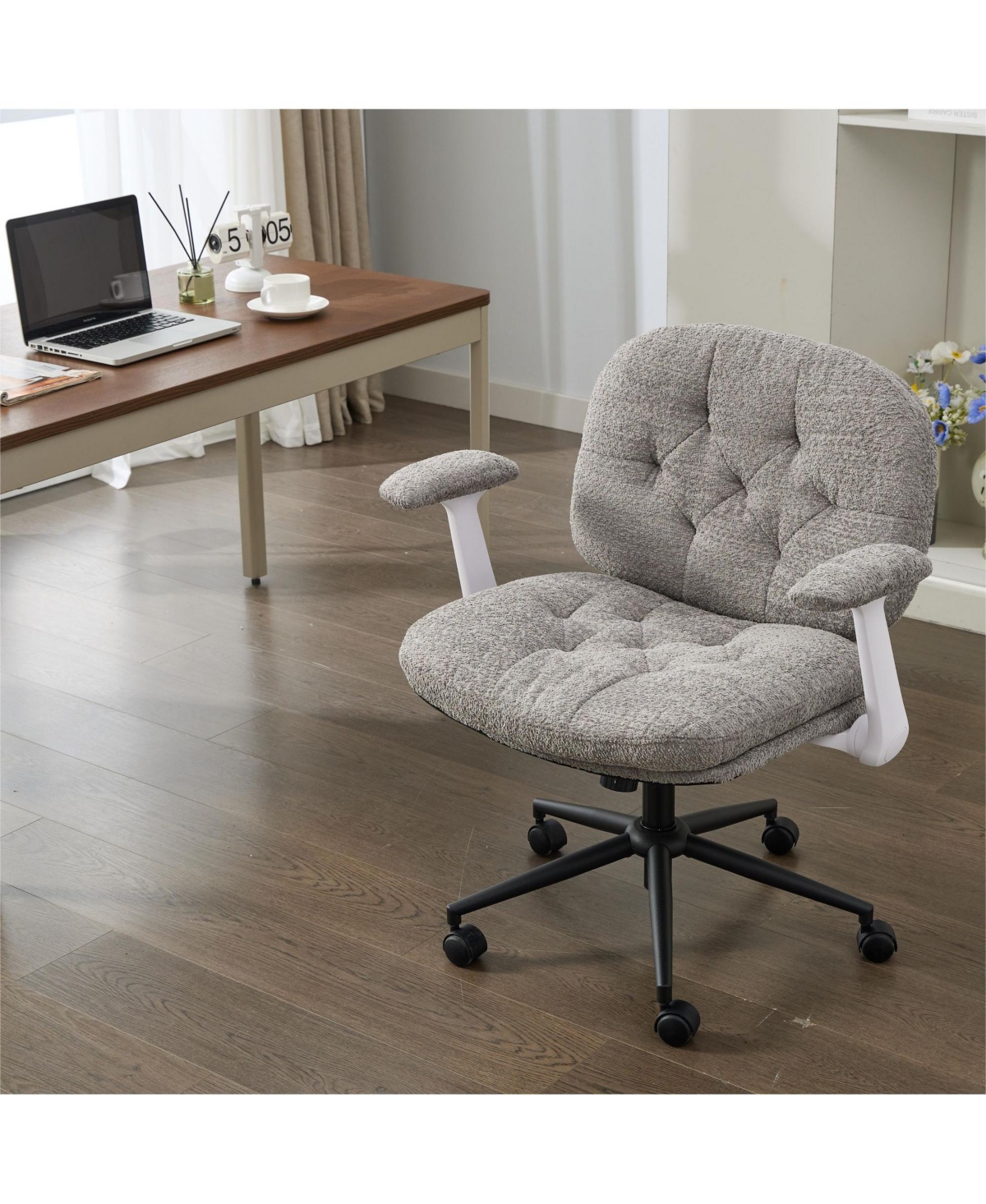 Clihome Cross Legged Chair with Flip-up Armrests, Comfy Swivel Chairs with Wide Seat