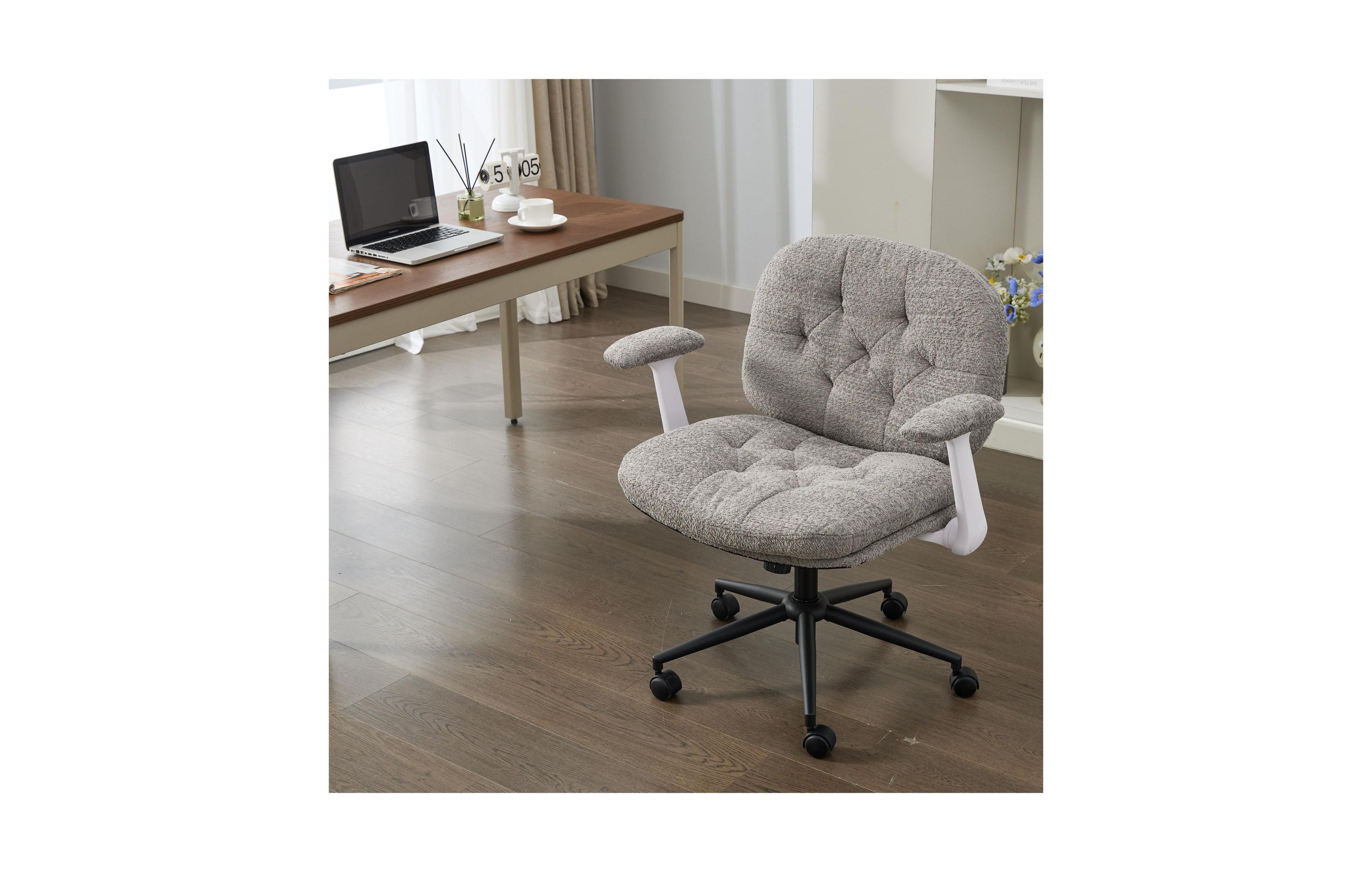 Clihome Cross Legged Chair with Flip-up Armrests, Comfy Swivel Chairs with Wide Seat