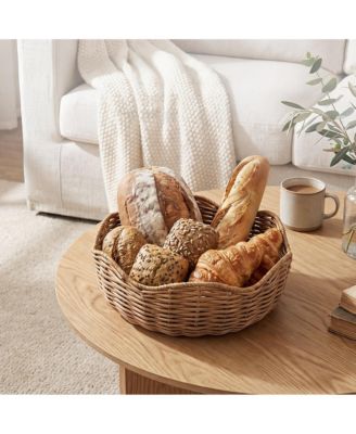 Wicker Storage Baskets Set of 3, Curved Edge Handwoven PVC Rattan Baskets, Farmhouse Style for Living Room Bedroom Entryway, Natural