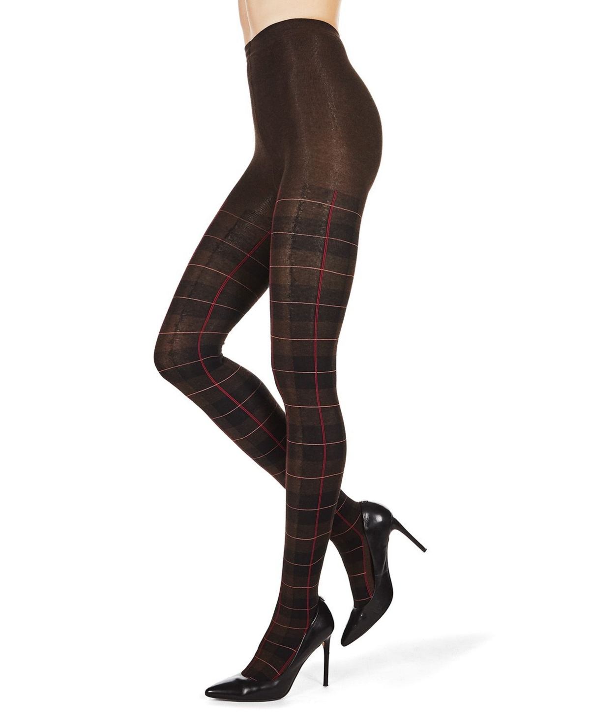 MO-392-21700-M-L Womens Glasgow Plaid Sweater Tights, Brown Heather - Medium & Large