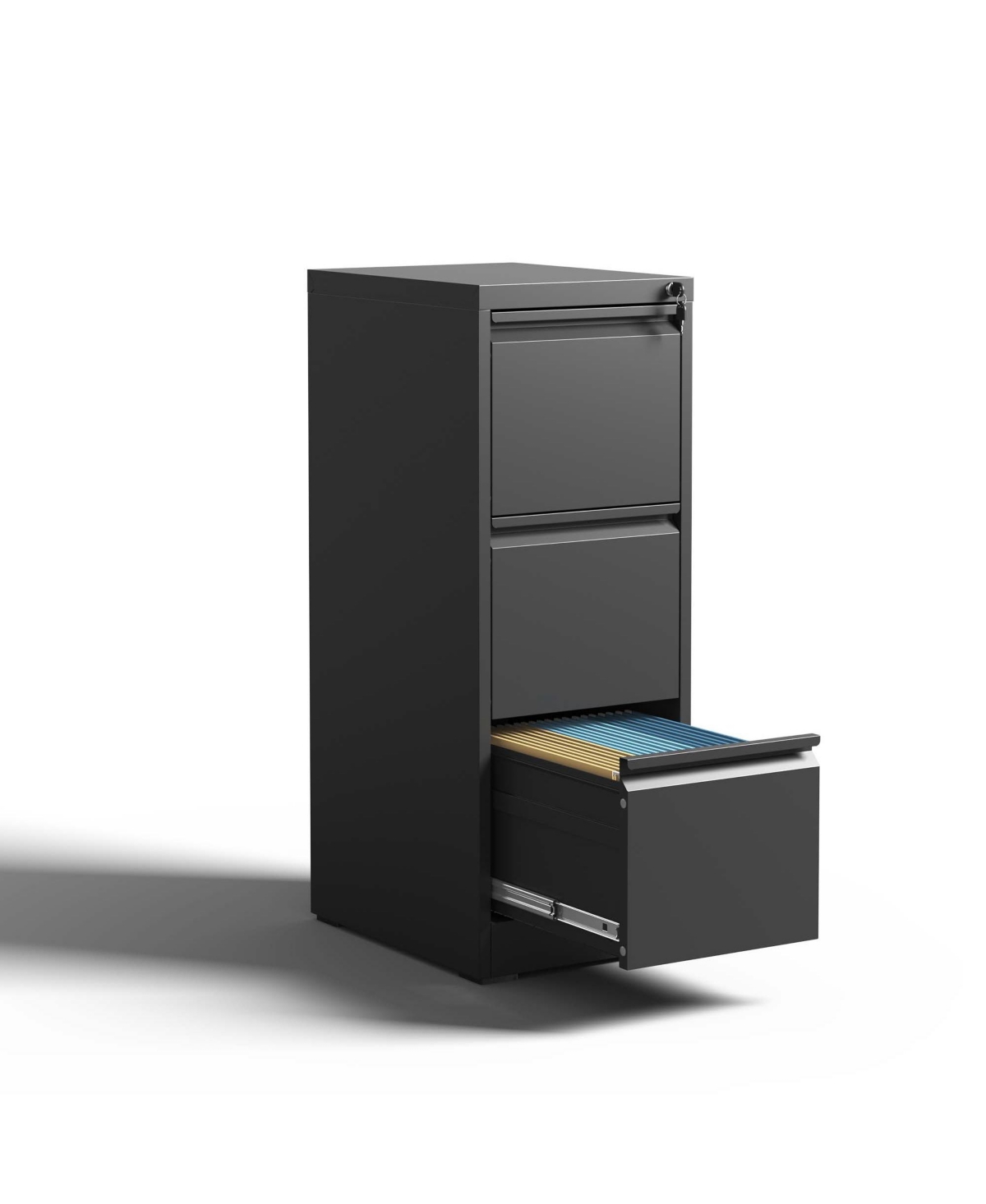 Viyet 3-Drawer Metal Vertical File Cabinet with Lock, for Letter/Legal/A4 Files - Black