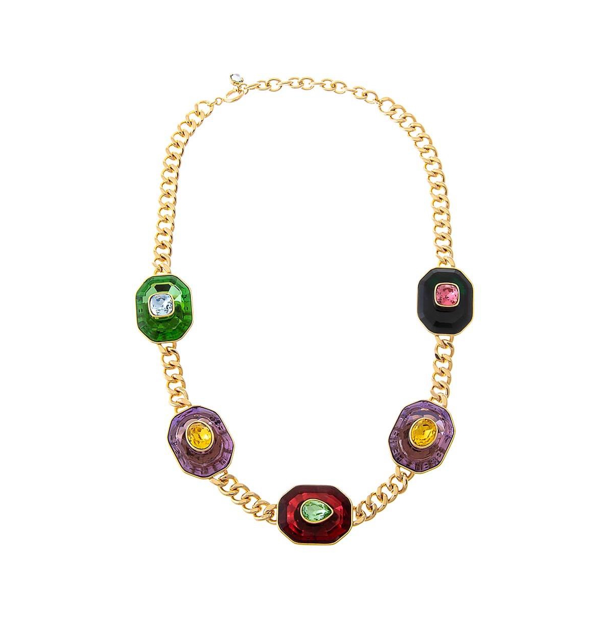 By Adina Eden 14K Gold Plated Fancy Colored Octagon Cuban Link Necklace - Multi-color -