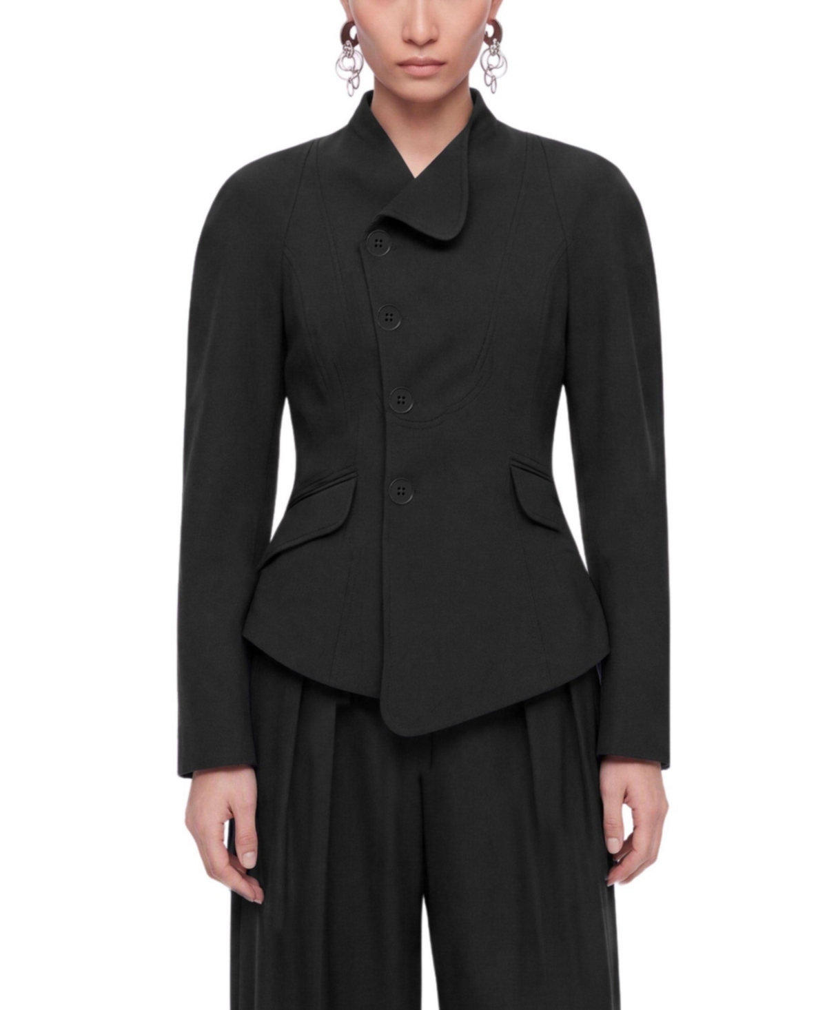 Nocturne Women's Double-Breasted Stand Collar Peplum Jacket
