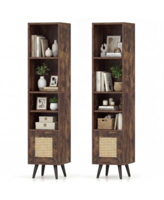 2PCS 6-Tier Tall Narrow Bookcase 54 Inches Storage Cabinet w/ Adjustable Shelf