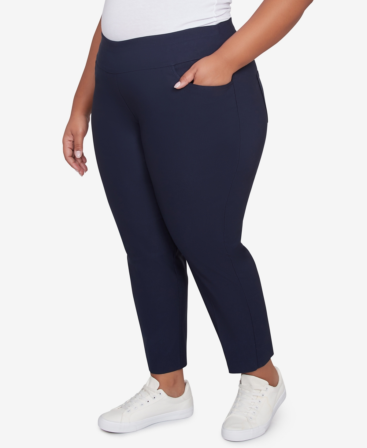 Ruby Rd. Plus Size Silk Tech Pull-on Ankle Straight-leg Pants In Navy