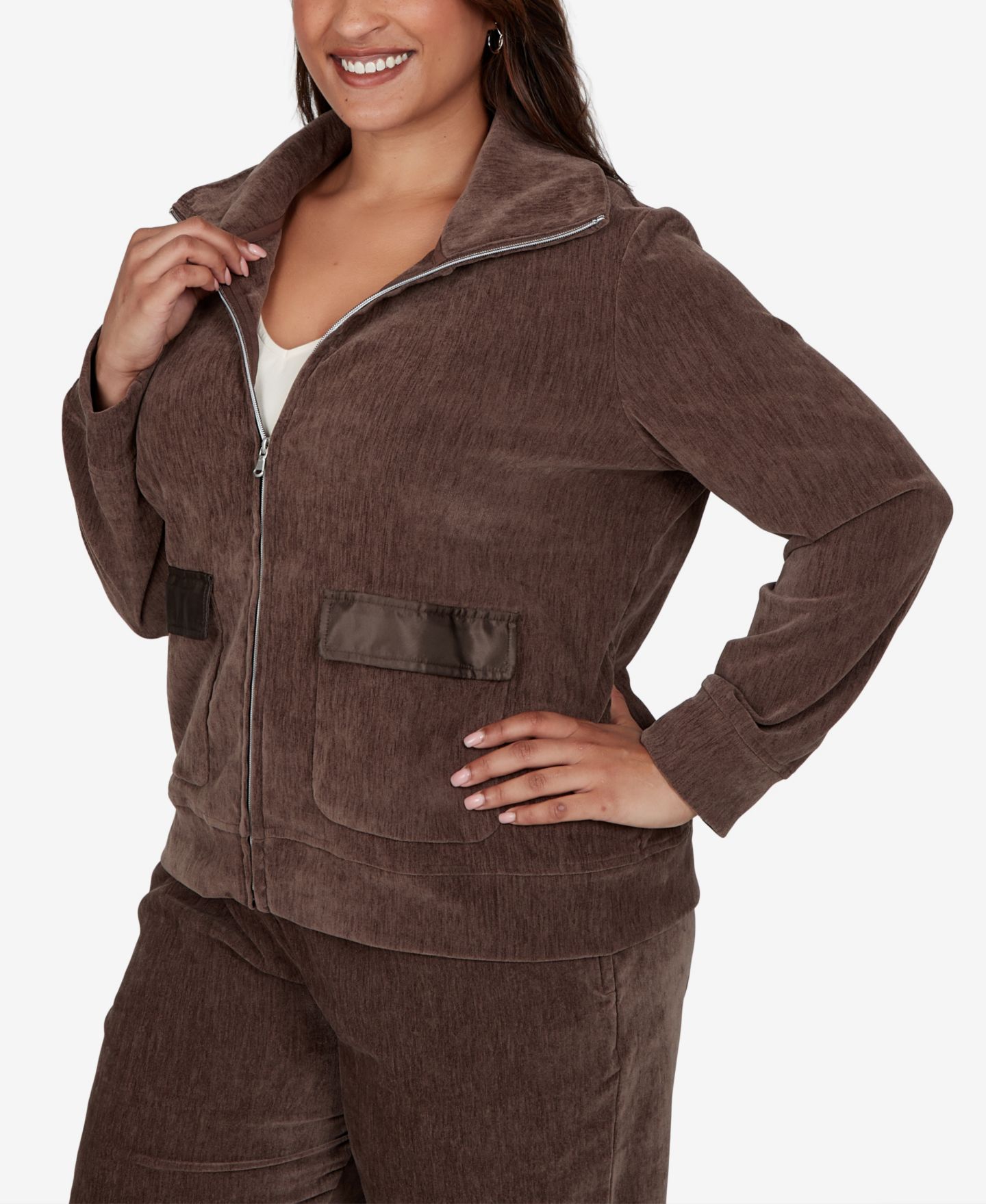 Женская куртка Ruby Rd. Plus Size Velveteen Corduroy Long-Sleeve Collared, цвет: Какао — фото 4