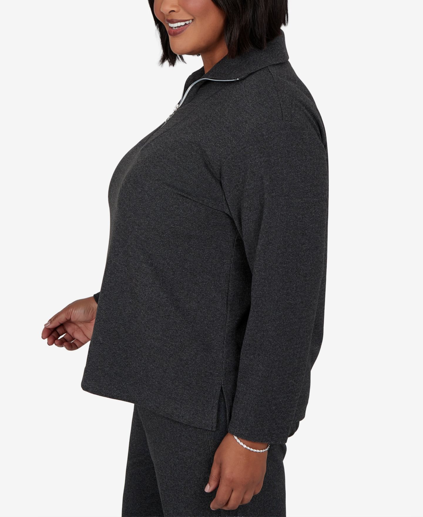 Женский топ Ruby Rd. Plus Size Collared Quarter-Zip Ribbed-Knit, цвет: Угольный меланжевый — фото 3