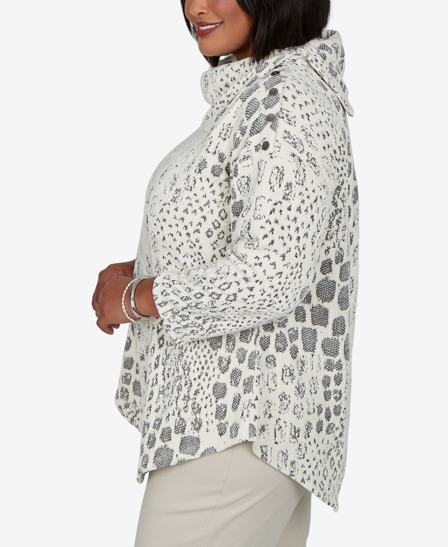 Женская блузка Ruby Rd. Plus Size 3/4-Sleeve Animal-Print Cowl-Neck, цвет: Слоновая кость — фото 3
