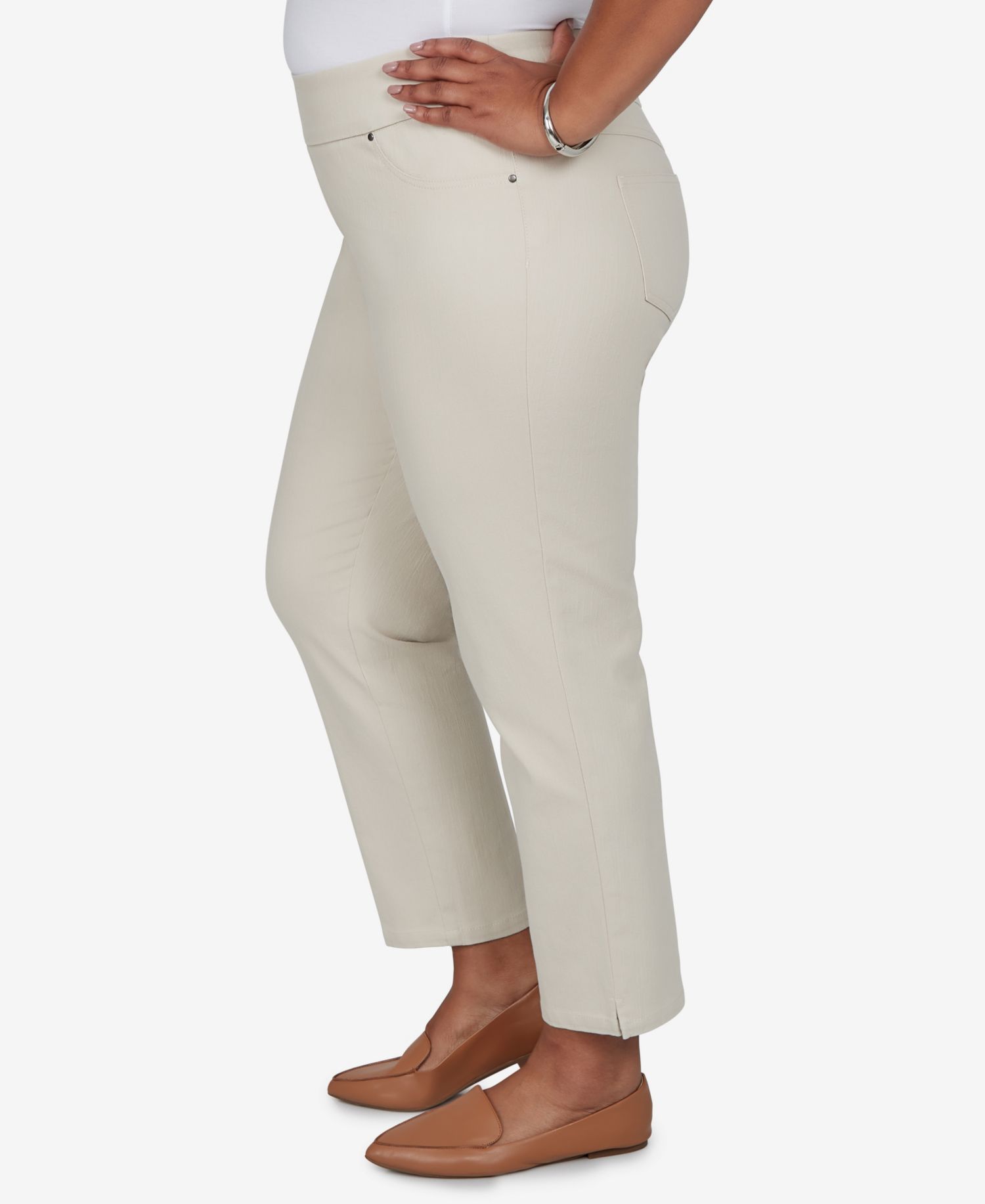 Plus Size Pull-On Cotton-Blend Cropped-Ankle Pants