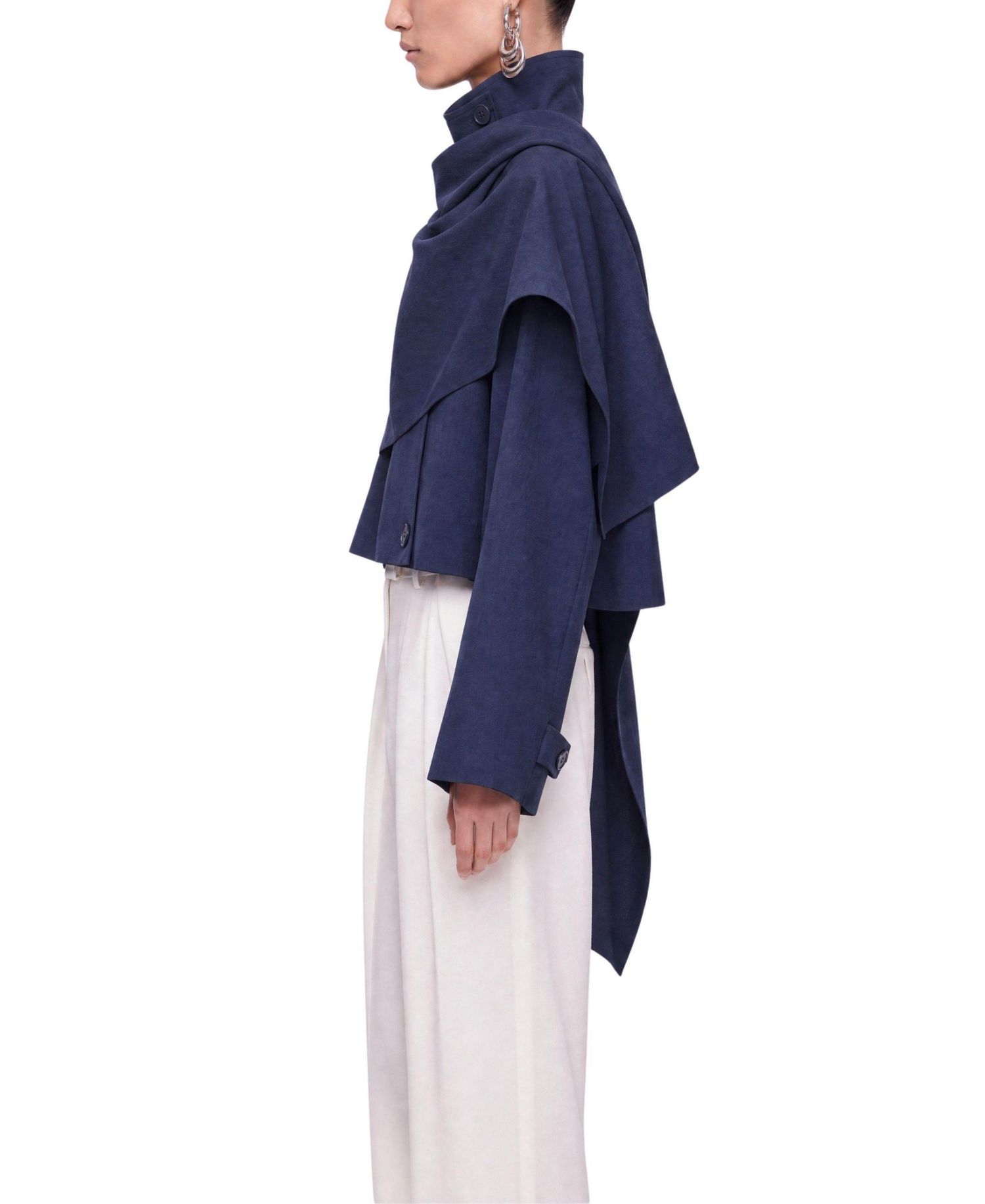 Women's Shawl Detail Stand Collar Trench Coat