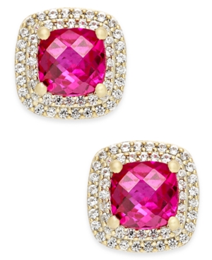 image of Lab-Created Ruby (2-1/6 ct. t.w.) and White Sapphire (1/3 ct. t.w.) Square Stud Earrings in 14k Gold-Plated Sterling Silver